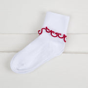 Seamless Ripple Edge Two Pair Pack Red and White Socks