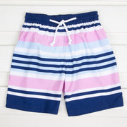 Stripe Swim Trunks Navy and Pink