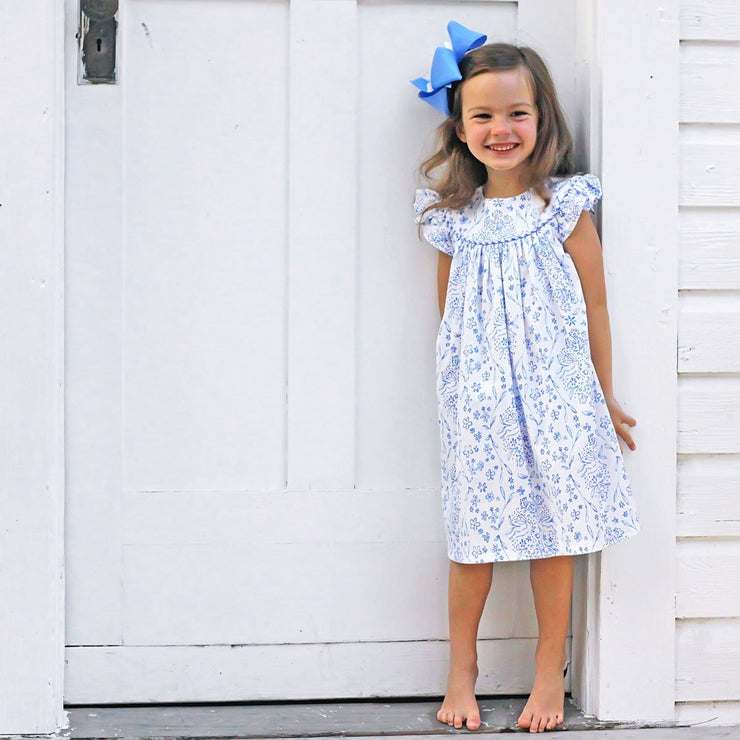 Bunny Blooms Lucy Dress White and Blue