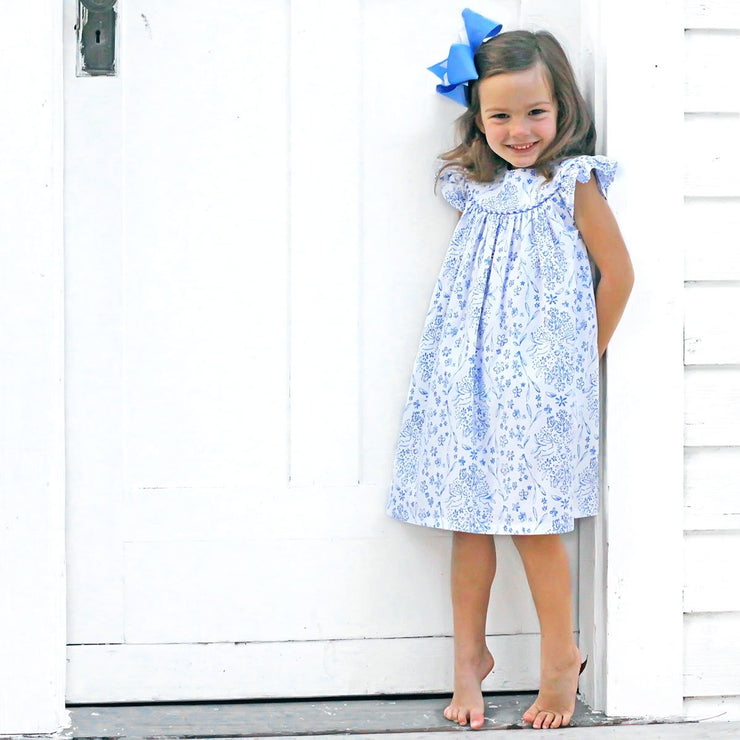 Bunny Blooms Lucy Dress White and Blue