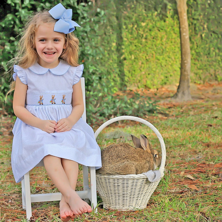 Storybook Rabbit Smocked Dress Blue Dot
