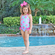 Strawberry Cross Back One Piece Royal Blue Gingham