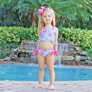 Strawberry Cross Back Two Piece Royal Blue Gingham