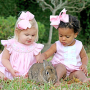 Bunny and Egg Smocked Bubble Light Pink